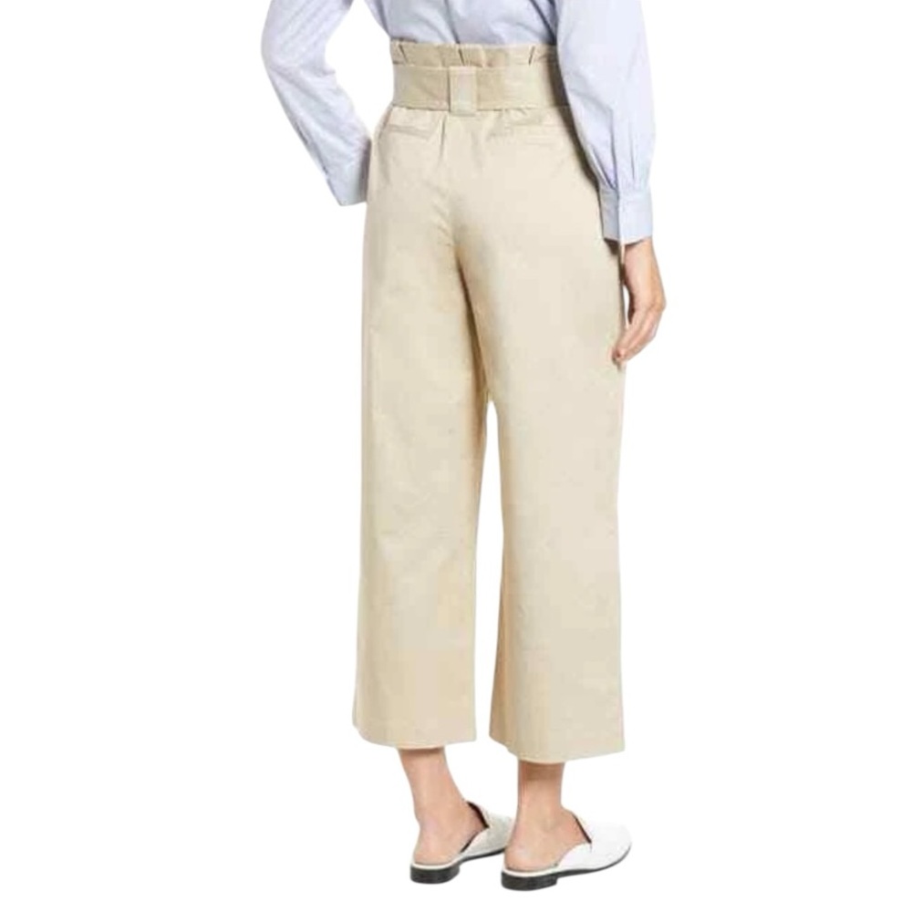 Halogen Paperbag Belted Wide Leg Cropped Pants Beige Women’s Size 8 - Picture 4 of 14